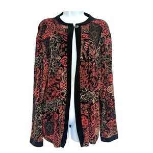 Coldwater Creek Cardigan Jacket Womens‎ Size L Paisley Stretch Knit Open Front